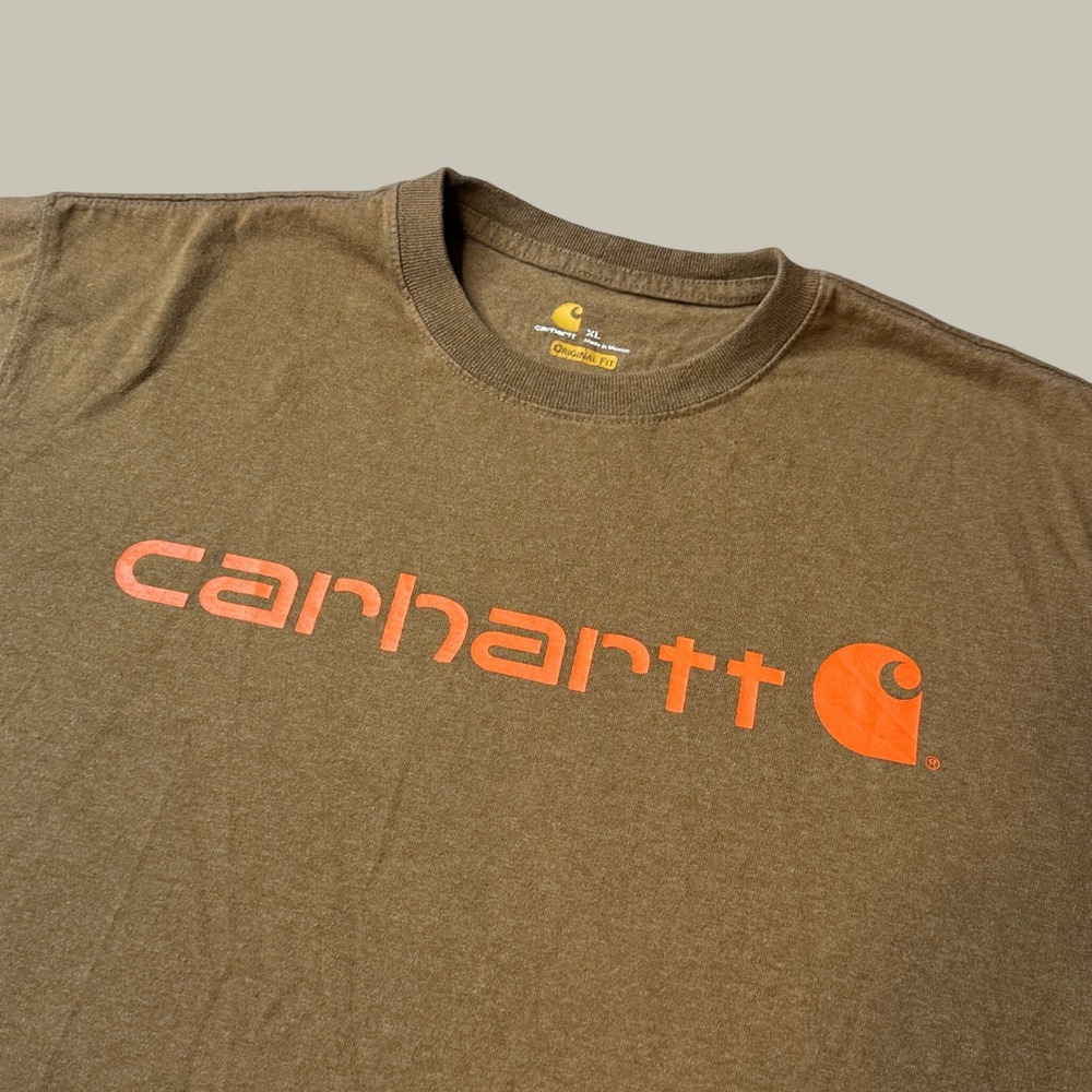 Carhartt T-Shirt Mens XL K195 219 Original Fit Brown Graphic Short Sleeve